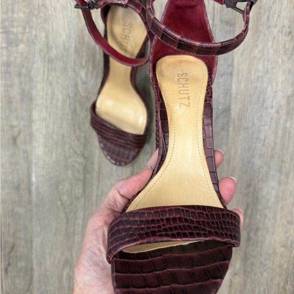 Schutz Women's Burgundy Croc-Embossed Heels - Picture 2 of 4